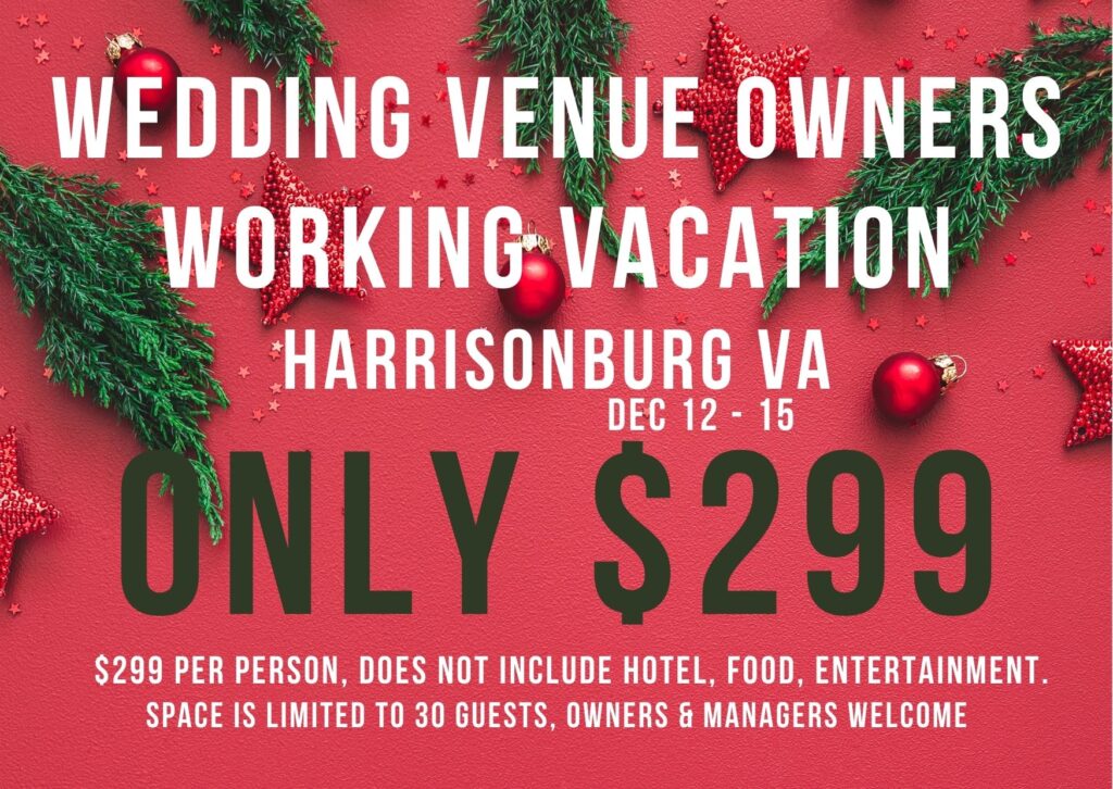 Wedding Venue Owners Working Vacation, Harrisonburg Virginia, Wedding Venue Education, Wedding Venue Owner, Working Vacation, Working Trip, Wedding Business, Wedding Holiday, Wedding Coach, Wedding Mentor, Harrisonburg Wedding, Virginia Weddings