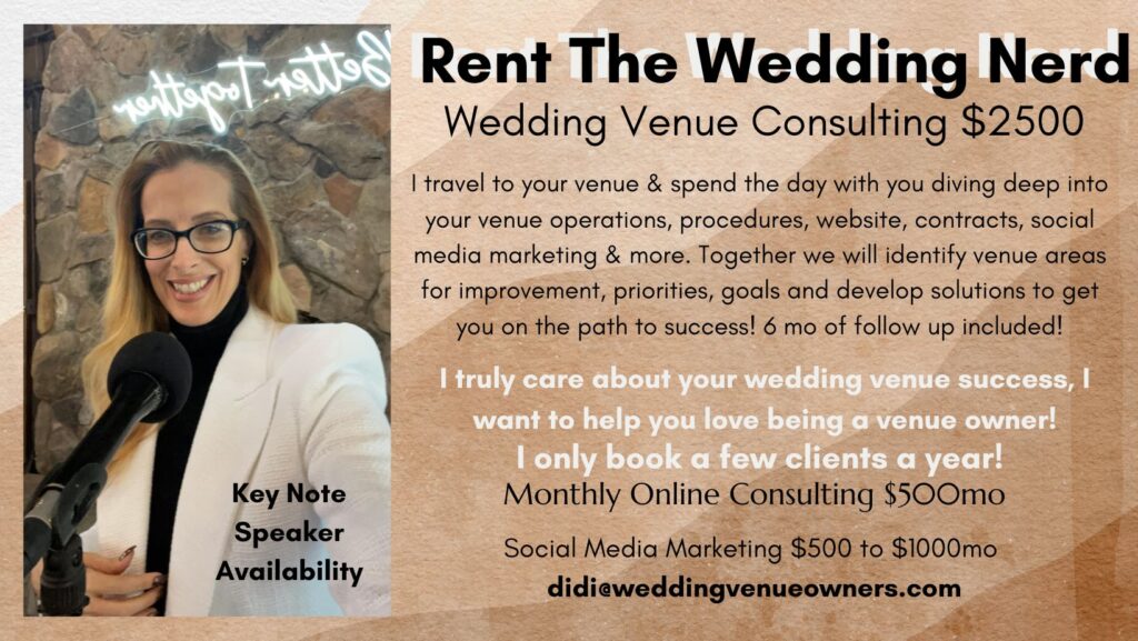Wedding Venue Owners Working Vacation, wedding venue education, wedding venue coach, wedding venue owners support, wedding venue consulting, wedding venue community, wedding venue owner coach, wedding venue ceo, wedding venue SEO, wedding venue seminar, wedding venue conference, wedding conference, wedding business coach, San Antonio Wedding Venue Owners, Texas Wedding Venue Owners, rent the wedding nerd consulting