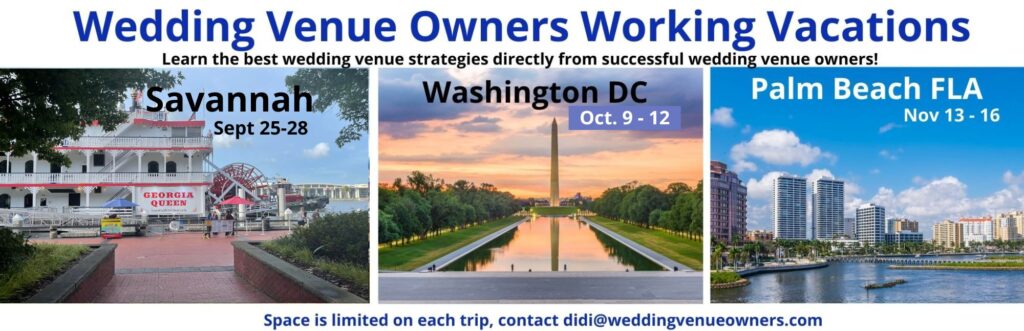 Wedding Venue Owners Working Vacation, Wedding Venue Education, Wedding Venue Coach, Wedding Venue Consulting, Didi Russell Wedding Nerd