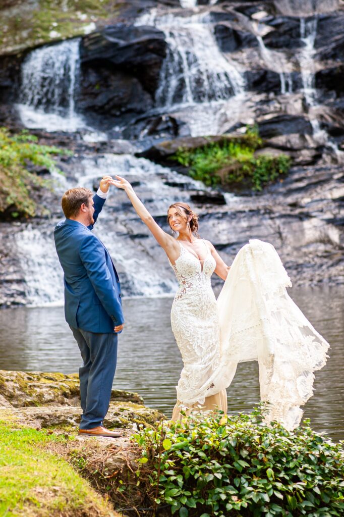 Locally Owned Wedding venue, Hightower Falls, Near Atlanta, Georgia, Waterfall, waterfall wedding venue, wedding venue near Georgia,  Marietta Georgia, Waterfall weddings, waterfalls in Georgia, bridge, bridesmaids, groomsmen, wedding party