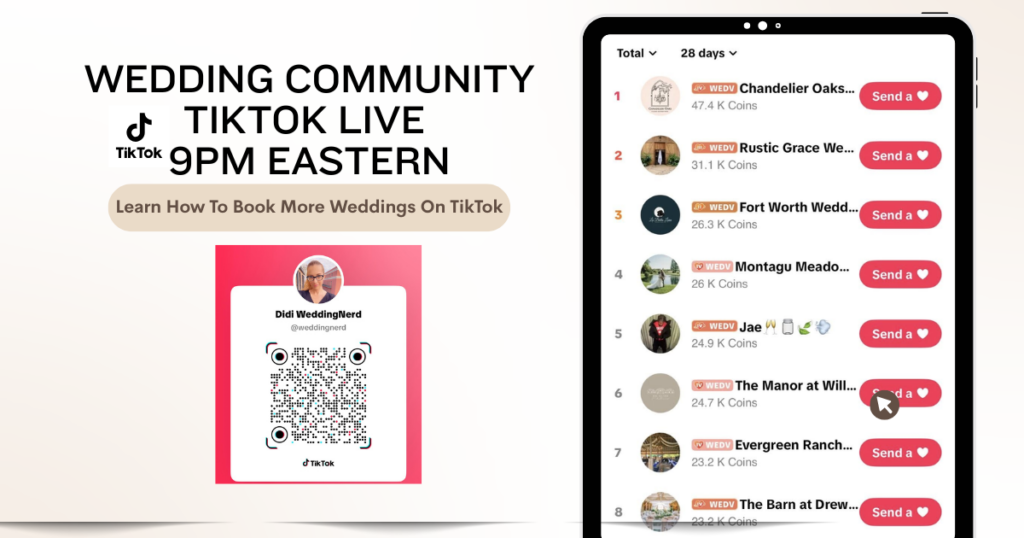 Wedding venue community on TikTok and TikTok live education for wedding venue owners