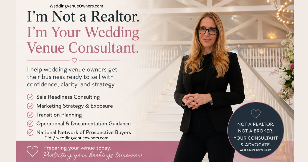 Wedding venue for sale business coach and expert Didi Russell providing consulting to help wedding venue owners who want to sell their venue