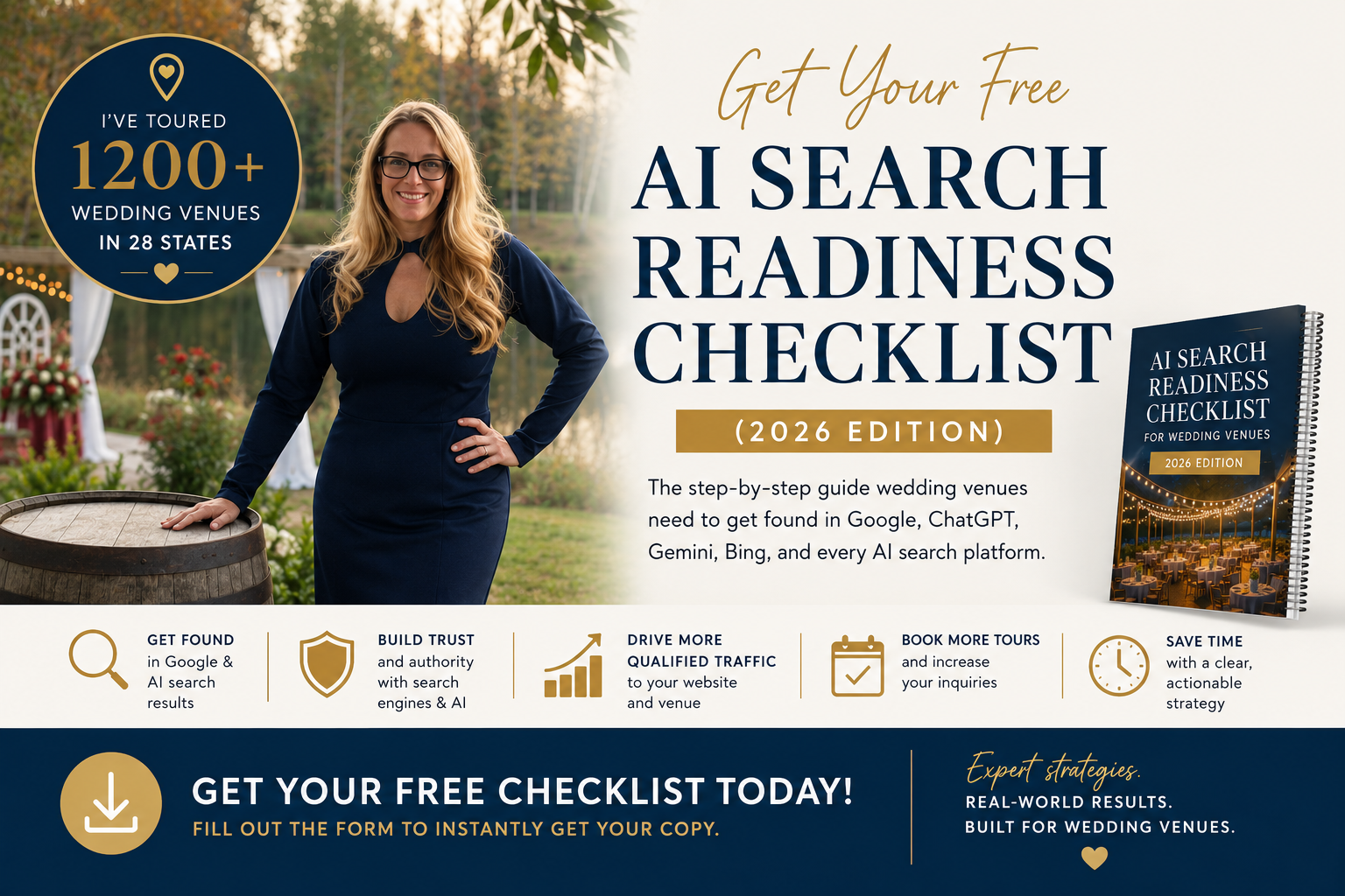 Get a free AI Search Readiness Checklist small business wedding venues can use to update their business strategies and book more weddings