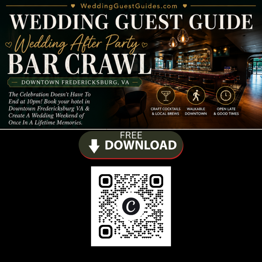 Free Download for the Wedding Guest Guide Pub Crawl Fredericksburg VA featuring 17 bars, lounges, pubs & speakeasy.