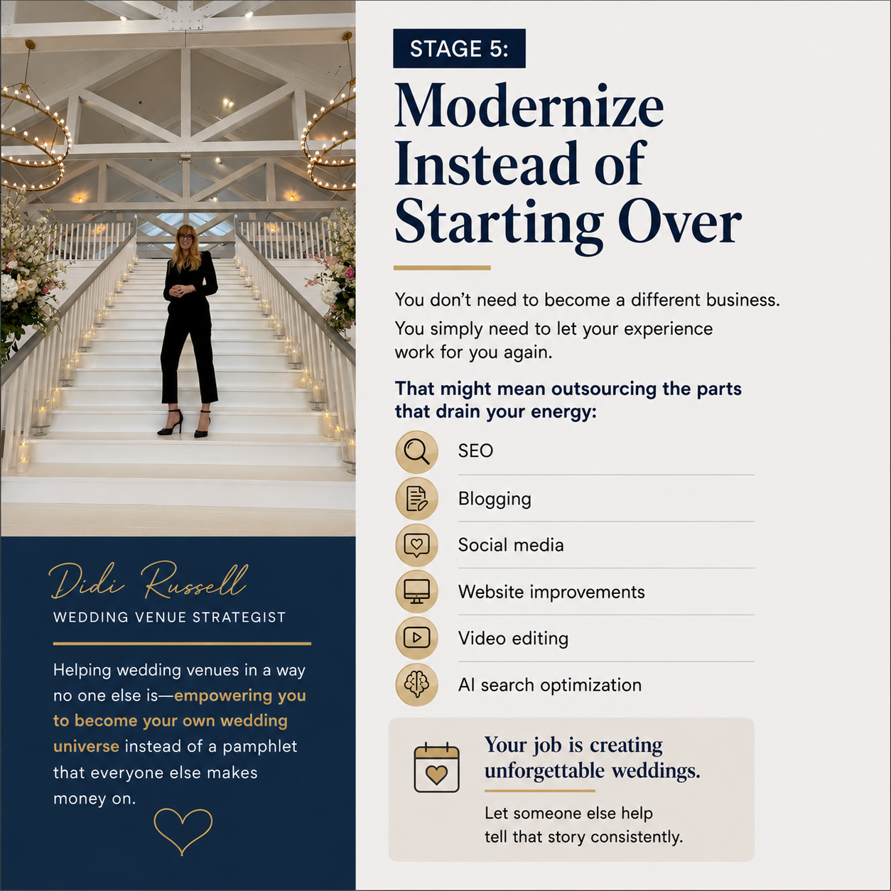 Wedding venue owner experiencing burnout while learning how modern marketing SEO AI search optimization and wedding guest experience strategies can help independent wedding venues regain momentum