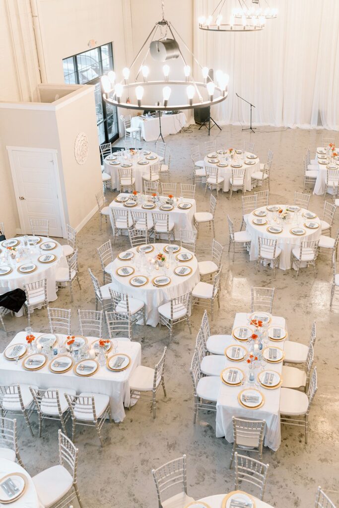 Elegant wedding tables and reception decor at The Event at Two Ten near Winston-Salem