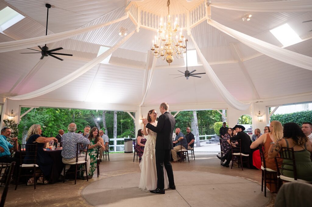 Ballenger Bridge wedding venue near Greenville SC, offering garden wedding ceremony by the river, covered octagon pavilion, overnight accommodations and all inclusive pricing. This wedding venue near Greenville SC is very close to Glassy Mountain Chapel.