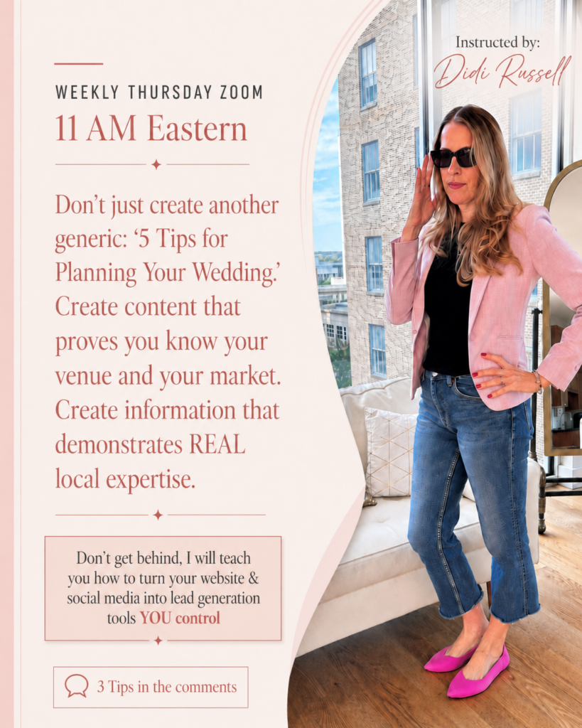 Wedding venue strategist explains how venues can generate leads across TikTok, Instagram, Facebook, YouTube, Google and AI search.