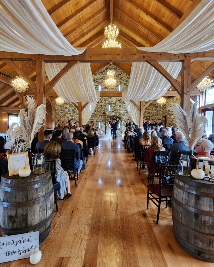 Indoor wedding ceremony at Bluestone Estate near Philadelphia and New Jersey