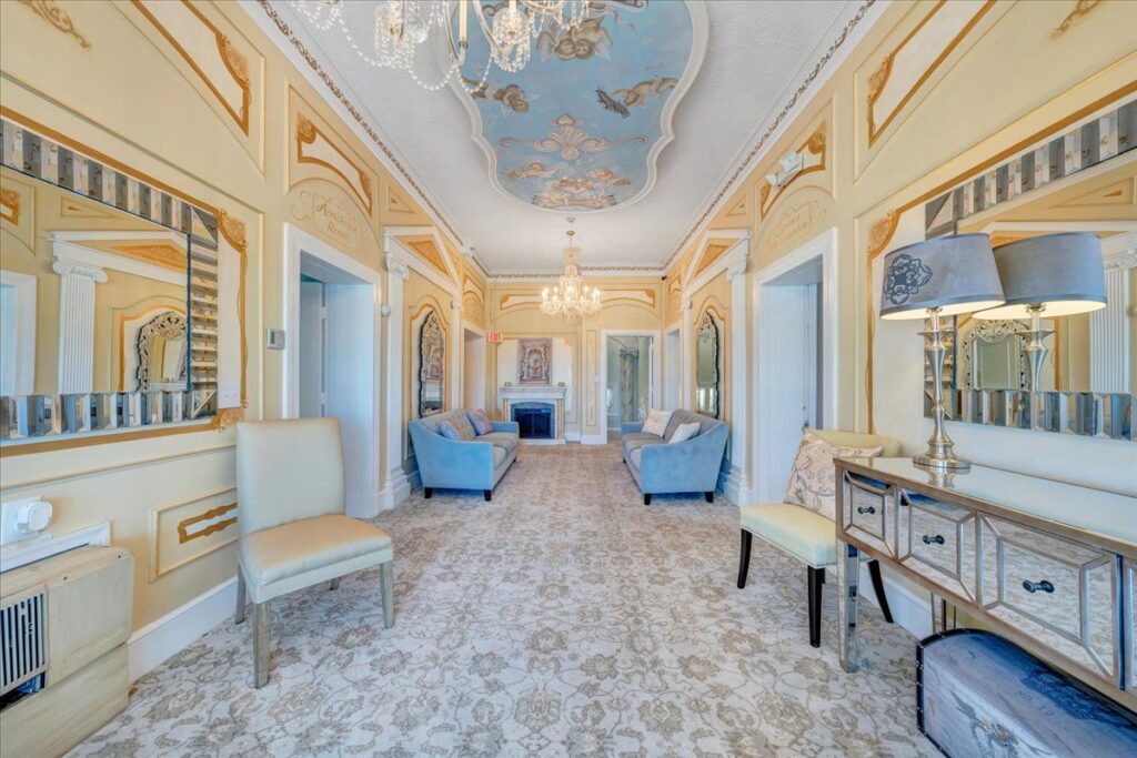 Elegant French Chateau inspired wedding dressing rooms for the bride and bridesmaids to get ready onsite.