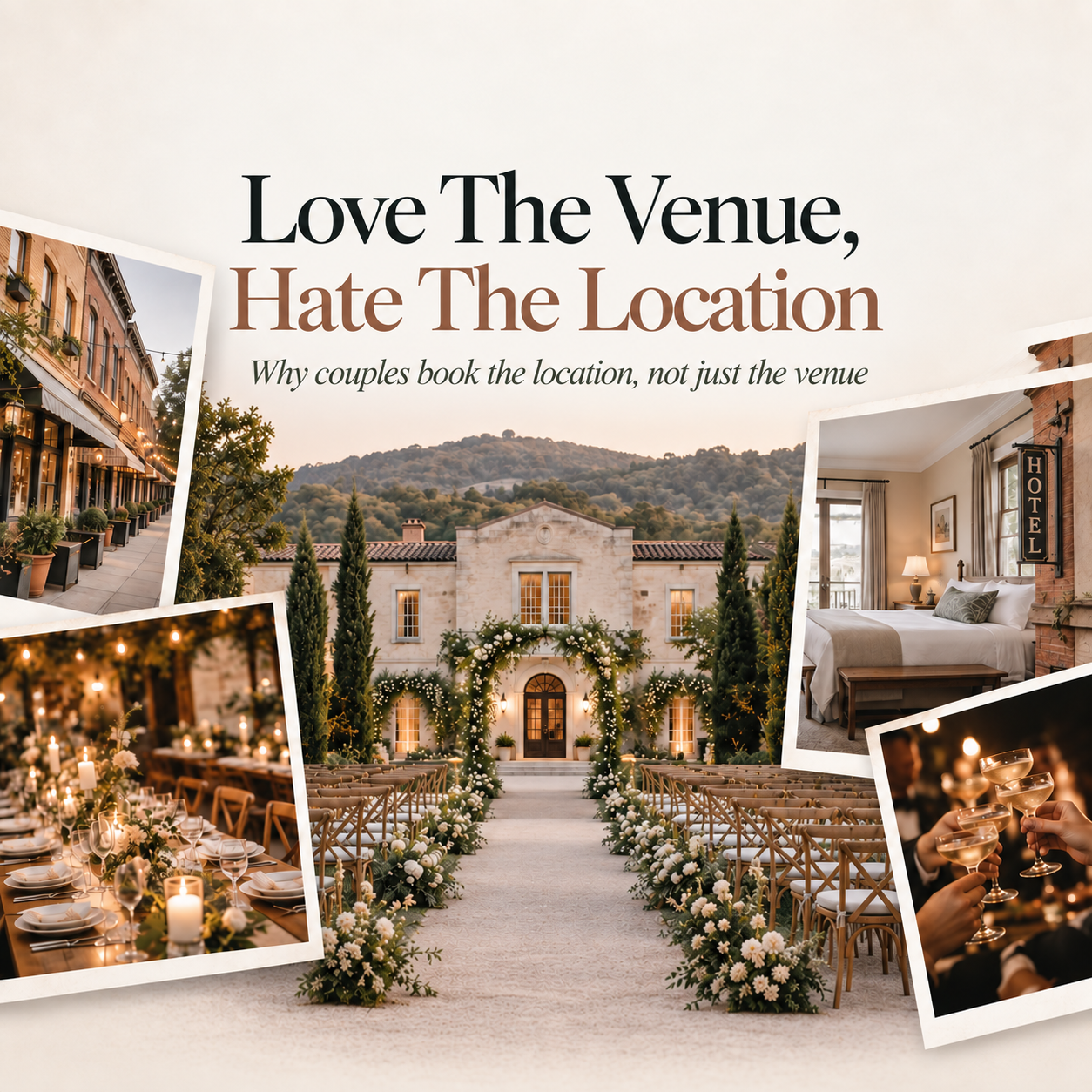 Wedding weekend destination with venue, hotel, dining and local entertainment options