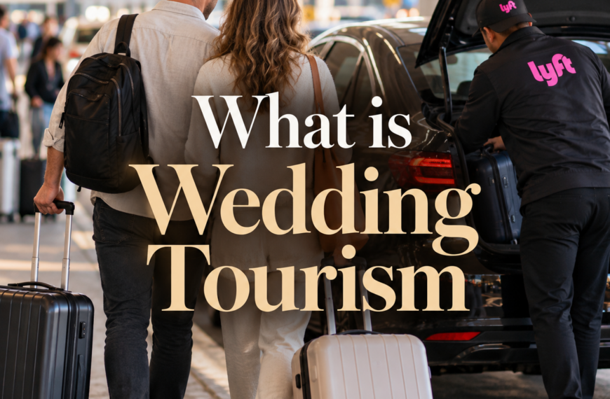 Wedding guests arriving at an airport for a destination wedding weekend
