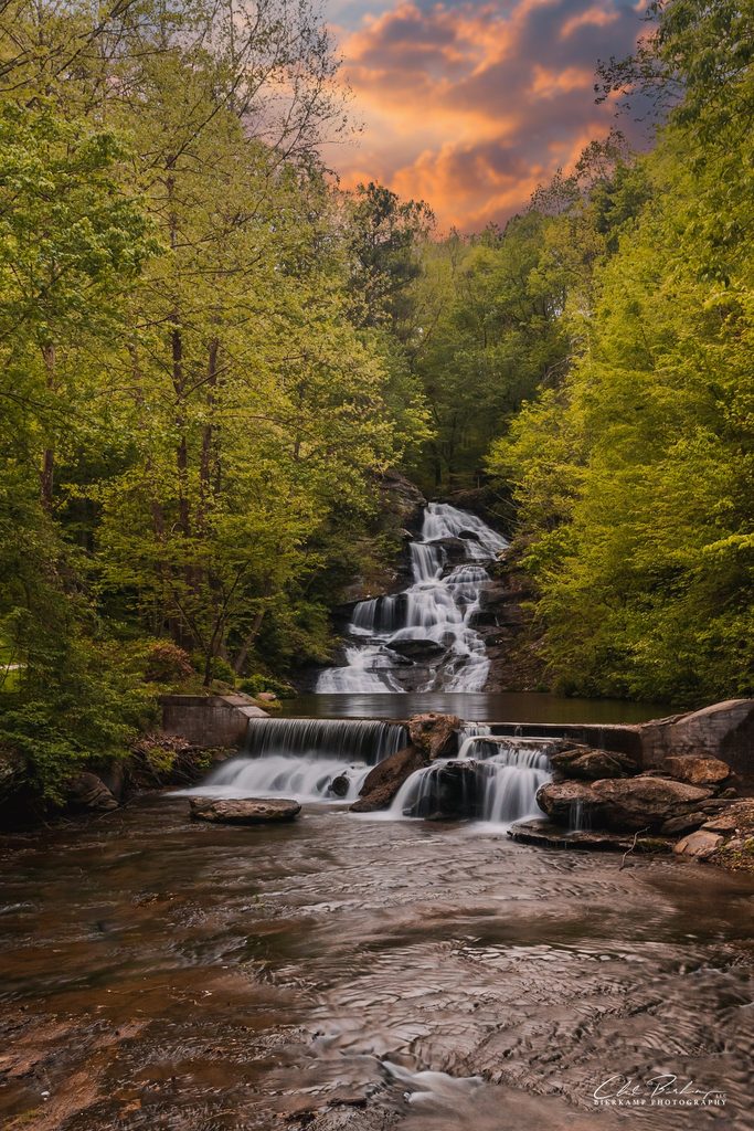 Sunset an all inclusive wedding venue with onsite lodging, cabins, indoor rustic wedding receptions, acres of forest views and only an hour to an hour and a half drive from Atlanta