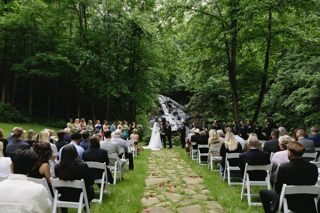 Historic stone gristmill ruins at Hightower Falls wedding venue
& Outdoor waterfall wedding ceremony near Atlanta Georgia